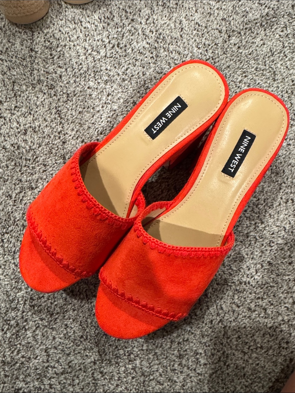 Nine West Red Suede Open-Toe Slide Wedges